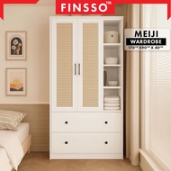 Almari Baju + Storage & Drawers | Wooden Wardrobe Storage Cabinet with Rak & Drawer | Meiji | Finsso