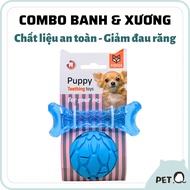 FOFOS dog toy, Ball & Bone toy Combo, Squeaky, Good for dog teeth, Natural rubber, safe TPR, 2 color