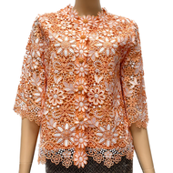 เสื้อลูกไม้เงาคอตตอน ซับในลินิน ผู้ใหญ่ อก 38" 40" 42" 44" 46" 48" 50" อินกะออย In Ka Oil สีทอง/ส้ม/