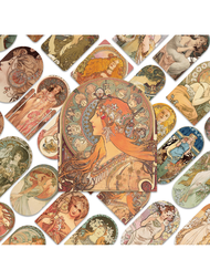 60張歐美復古油畫風木下松貼紙，適用於吉他、滑板頭盔、手機殼、手帳、iPad裝飾DIY