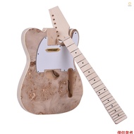 Unfinished Electric Guitar DIY Kit Basswood Body Burl Surface Maple Wood Neck & Fingerboard