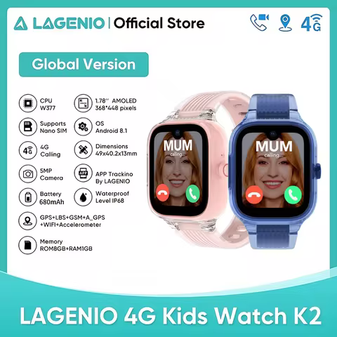 LAGENIO 4G Smart Watch Kids GPS WIFI Video Call SOS IP68 Waterproof Child Smartwatch Camera Monitor 