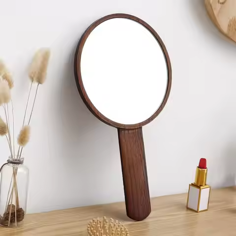 Natural Wooden Handheld Mirror HD Frame Salon Hairdresser Plain Mirror Retro Style Cosmetic Salon Ma