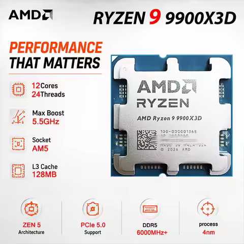 9900X3D Ryzen 9 AMD CPU Processor R9 9900X3D New 5.5GHz 12-Core 24-Thread 140MB Game Cache 4NM TDP 1