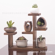 FY Wooden Tray Shelf Mini Rack Pot Holder for Succulent Cactus Indoor Plants Table Top Desktop Rak Bunga