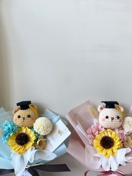 編織小熊畢業花束/生日花束/永生花乾燥花花束/向日葵花束