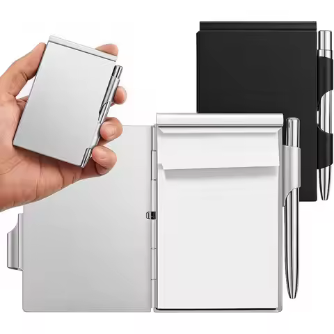 Portable Aluminum Notepad with Memo Pads Pocket Metal Pocket Notebook Durable with Pen Office Memo P