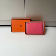 Hermes Calvi Duo 粉色皮革雙蓋零錢包