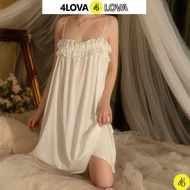 Váy Ngủ 2 Dây Lụa Pháp Cao Cấp Bèo Ngực Dáng Suông 4LOVA
