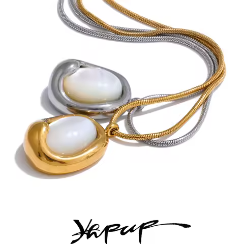 Yhpup Trending Stainless Steel Natural Shell Casting Pendant Necklace High Quality Chic Stylish Kore