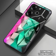 HP GUMIHO - Glossy Glass Glitter Case for Type TECNO POVA 6hp TECNO POVA 6 PRO/ Fashion ABSTRACT AES