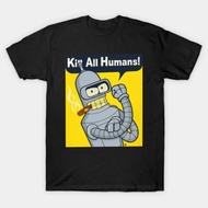T-shirt Futurama Bender Kill All Humans Untuk Lelaki Wanita 100% Kapas T-Shirt Lengan Pendek 1229-2