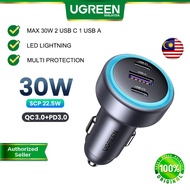 UGREEN 30W 3 Port Car Charger QC 22.5W PD 3.0 Fast Charging Type C Car Phone Charger iPhone 16 17 Pr