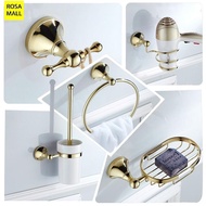[HENG YUJI] Luxury Polished Gold Bath Hardware Set Wall Mounted Towel Holder Rack Soap Dish Towel Bar Shelf Shower Bathroom Accessories