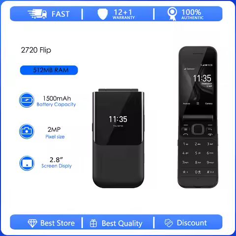 Refurbished Original 2720 Flip 4G 2019 Dual SIM Unlocked 1500mAh 2MP Mobile Phone Russian Arabic Heb