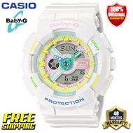 Baby-G Decora Fashion BA110 นาฬิกาข้อมือสตรีแบบ สองเวลา แสดงผล 100M กันน้ำกันกระแทกไฟอัตโนมัติ LED แสดงเวลาโลก กีฬานาฬิกาข้อมือรับประกัน 2 ปี BA-110TM-7A