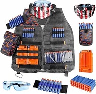 Fistect Tactical Vest Kit for Nerf Guns N-Strike Elite Series with Refill Darts Dart Pouch, Reload Clip Tactical Mask Wrist Band and Protective Glasses