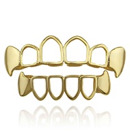 Gold Teeth Grillz Open Face Outline 6 Teeth Vampire Fangs Grillz for Men and Women