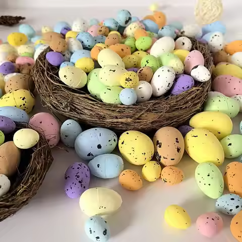 100pcs 2.5cm Easter Eggs Decoration,Fake Speckled Foam Eggs,Painted Bird P igeon Eggs,DIY Easter Cra