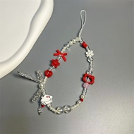 Cute Red Hello Kitty Mobile Phone Chain ins Wrist Beaded Ornaments ccd Camera Keychain Bag Ornaments