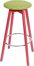 Grande Stool, Wool Fabric, Made in Italy, Solid Wood, Height 28.7 inches (73 cm), Red/Halo Green