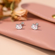 999 Pure Silver KT Cat Screw Earrings Female 2025 New Style Cute Sweet Ear Piercing Earrings Shipped