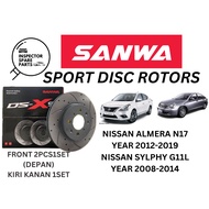 (2PCS1SET) 100% SANWA NISSAN ALMERA N17 SYLPHY G11L FRONT SPORT BRAKE DISC ROTOR LUBANG DISC PIRING