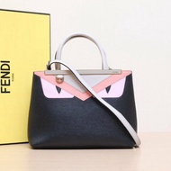 FENDI 拼色牛皮FENDI小惡魔手提斜挎包包肩背包