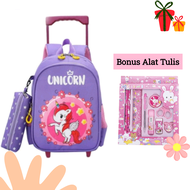 Tas Ransel Troli Sekolah Anak Perempuan Tk Karakter Unicorn - Tas Dorong Koper Anak Perempuan - Tas 