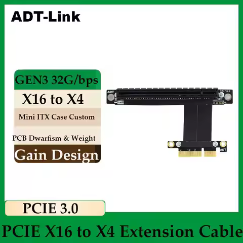 ADT-Link PCIE 3.0 X4 To X16 Extension Cable Gen3 32G/bps Riser Adapter for Graphic Card Card Ribbon 