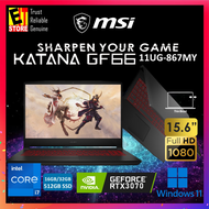 MSI KATANA GF66 11UG-867MY GAMING LAPTOP (i7-11800H/ 16GB OR 32GB/512GB SSD/15.6" FHD/8GB GEFORCE RTX3070 /W11/2YR/BAGPACK)