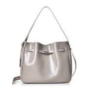 [MIYUNA MIYUNA] Genuine Leather Oil Wax Cowhide Emmy Fashion Kelly Lock Bag Crossbody Bag-Moonlight 