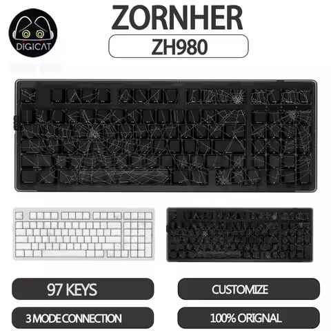 ZORNHER Zuohe ZH980 Spider Web Mechanical Keyboard 3mode Wireless Gaming Keyboards RGB Hot Swap Cust