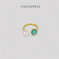CACO Freshwater Pearl Ring 14K Gold Plated Turquoise Gemstone "Qarofa (Ring)" (1 Piece)