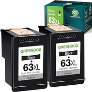 GREENBOX Remanufactured Ink Cartridge 63 Black Replacement for HP 63 63XL for HP OfficeJet 3830 5255 5258 Envy 4520 4512 4513 4516 DeskJet 1112 1110 3630 3632 3634 2130 2132 Printer (2 Black)