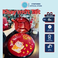 Red CNY Porcelain Jam Tray - Lucky and Fortune Cat Pattern