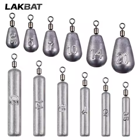 Fishing Weight 10PCS 3.5g 5g 7g 10g 14g 20g Tube Bullet Quick Rod Jig Head Casting Metal Tackle Kit 