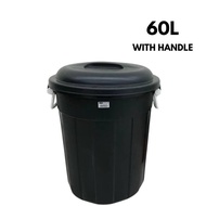 Black Fibre Garbage Dustbin Handle With Cover/ Tong Hitam/Black Garbage Bin With Handle/Tong Sampah 