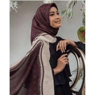 100% NEW HIJAB SEGI EMPAT VOAL MOTIF ANGGREK UNGU KERUDUNG JILBAB