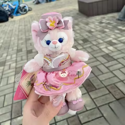 Disney Linabell Embroidery Pink Dress Bow Headwear Keychain Commuter Bag & Itabag Hanging Decoration