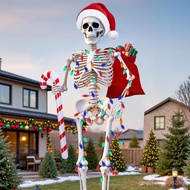 12 Foot Skeleton Christmas Outfit,Giant 12FT Skeleton Clothes Accessories Including Giant Santa Hat 