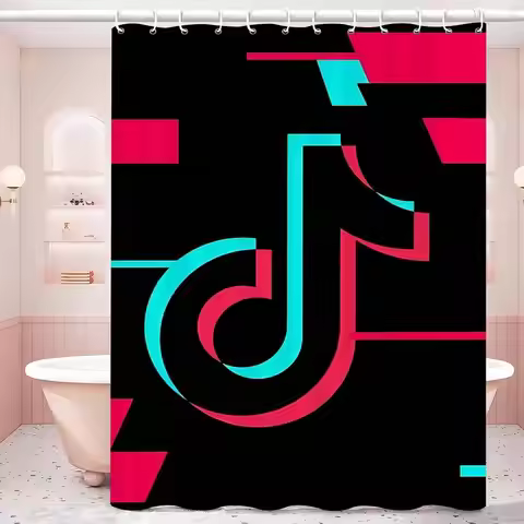 T-TikTok Logo Printing Bathroom Shower Curtain Polyester Waterproof And Mildew Proof Home Decoration