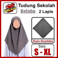Tudung Sekolah DUA LAPIS KELABU Koshibo/Tudung Sekolah Pengawas Koshibo Licin(READY STOCK)#FastDeliv