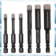 [W F S B] 6Pc Black Dry  Drill Bits Set for  Ceramic Marble Tile Stone Glass Hard Materials 5/6/8/10