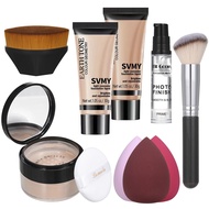 Foundation Set Natural Foundation Foundation Full Coverage Face Primer Kabuki Brush Foundation Brush