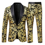 European Size Suit Suit Men Fashion Sequin Pattern Stage Host Performance Dress Suit Two-Piece Suit