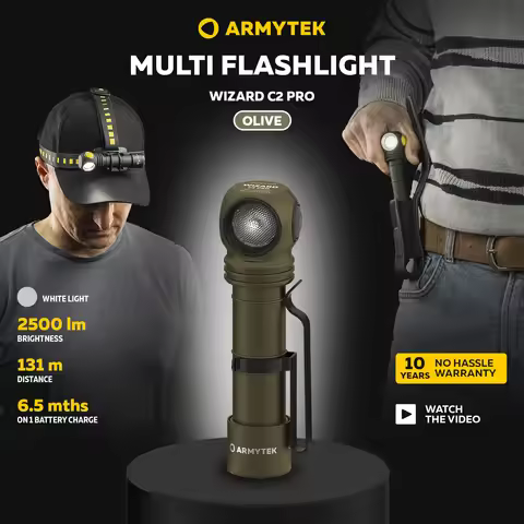 LED Headlamp Armytek Wizard C2 Pro Olive White Magnet USB Rechargeable Multi Flashlight 3 in 1 (F087