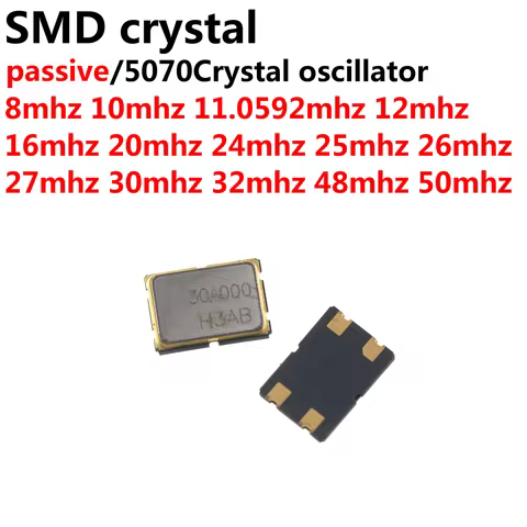 5PCS 5*7mm 7050 4Pin 8MHZ 10MHZ 12MHZ 16MHZ 20MHZ 24MHZ 25MHZ 26M 27MHZ 30MHZ 32M 48MHZ 50MHz 5070 p
