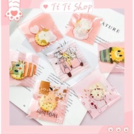 Set of 50 cellophane bags with mouth stickers printed with cute cat images to hold candies and cute 