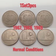 1Set3pcs Siri 1 50Sen Coins 1967-1969 Malaysia Duit Syiling Lama Old Coins (CollectibleOnly)